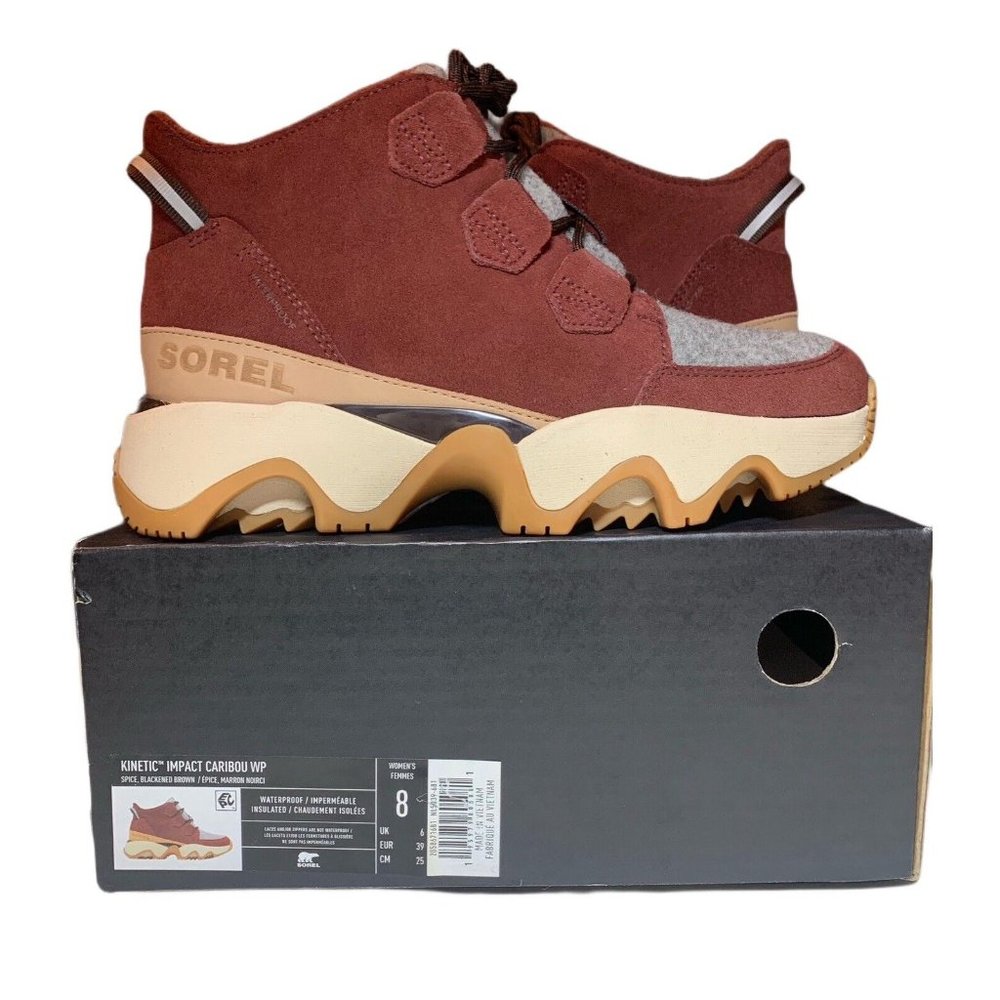 Sorel Kinetic Impact Caribou WP Women's Casual Shoes, Spice/Blackened Brown 8 - Picture 1 of 8